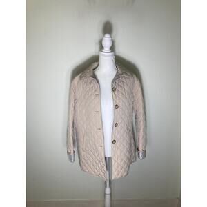Jane Post Tan Quilted Long Sleeve Button Up Coat Sz L